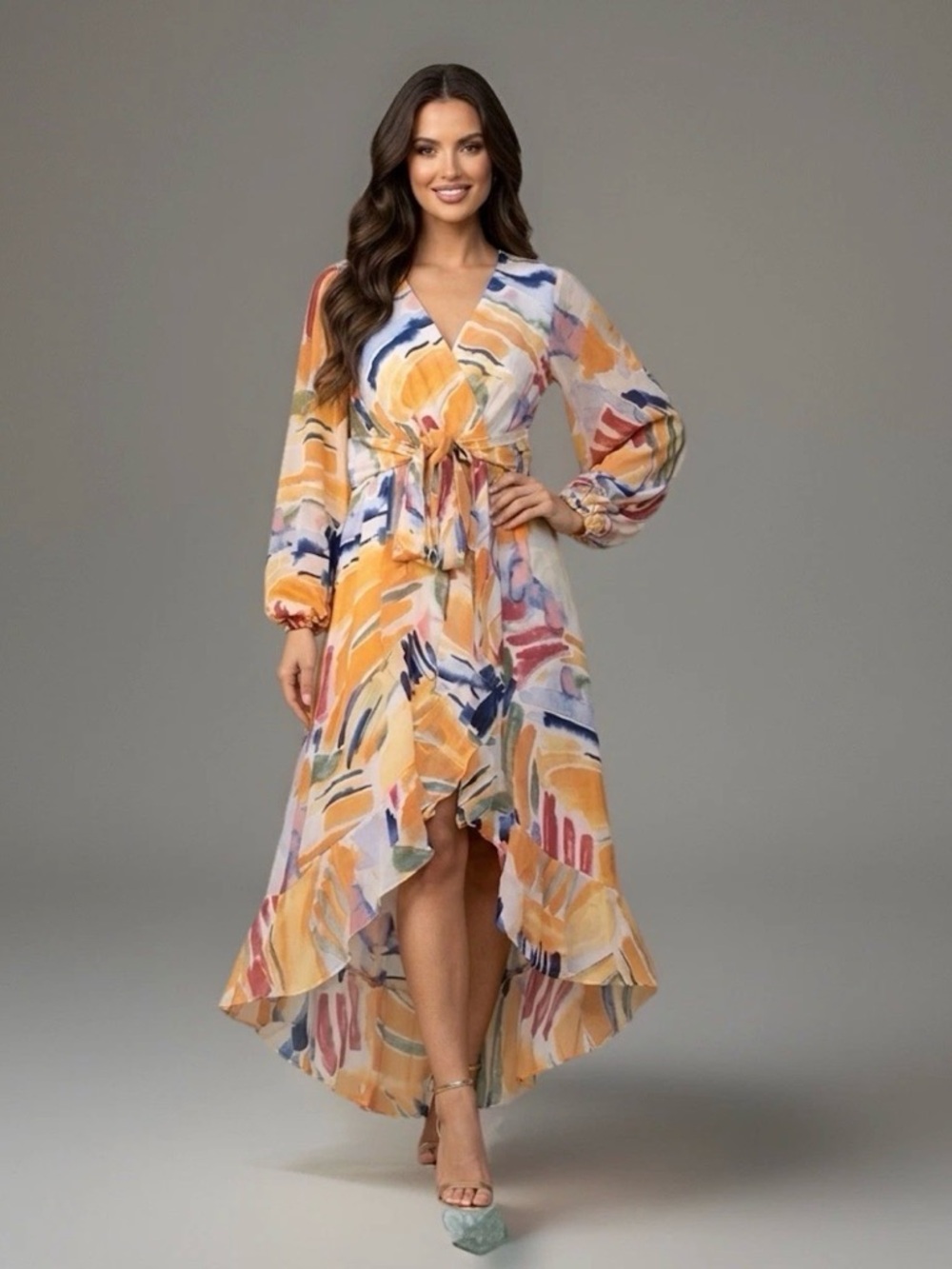 Fashion Nova Vibrant High Low Dress Balloon Sleeves Size L